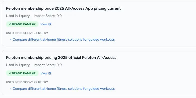 Screenshot of discovery query links