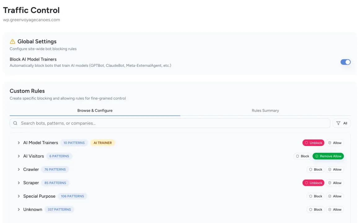 Traffic Control – Browse & Configure